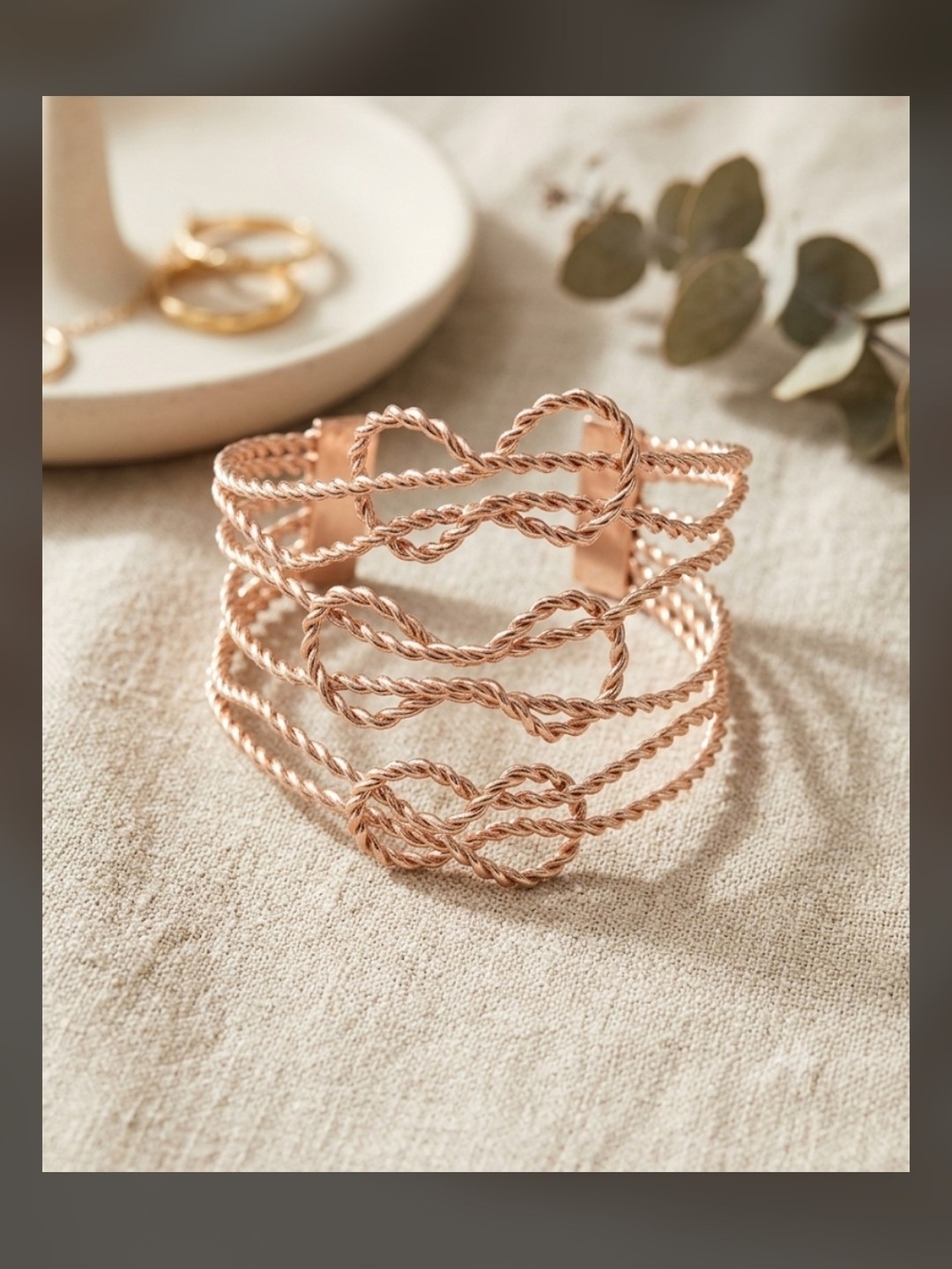 Twisted Rope Knot Cuff Bracelet - Rose Gold EUC